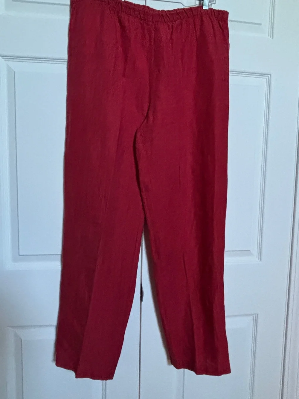 Eileen Fisher Women’s S Red Irish Linen Pull-On Pants Elastic Waist Made in USA